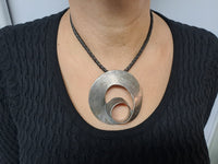 Extra Large Spiral pendant Necklace, Choker Silver Necklace With Big O Pendant,  bohemian Necklaces, Black leather Necklace, boho jewelry