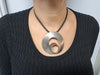 Extra Large Spiral pendant Necklace, Choker Silver Necklace With Big O Pendant,  bohemian Necklaces, Black leather Necklace, boho jewelry