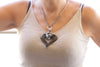 HEART NECKLACE,Heart Statement Long Necklace, Black Heart And Silver Necklace, Crystals Black and Gray Large Pendant Necklace, Unique Gift