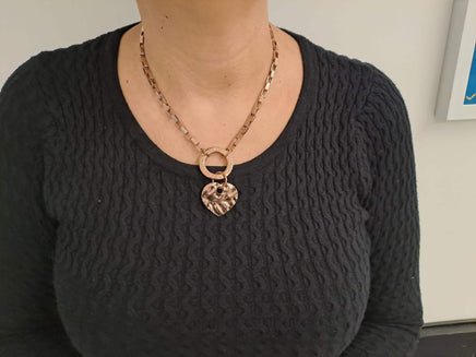 Heart Chunky Necklace, O Chain Necklace For Woman Gift, Statement Rose Gold necklace, Unique Necklace, Rectangle Chain , Vintage Necklace