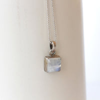 MOONSTONE SILVER STERLING 925 Necklace ,June Birthstone Necklace ,Square White Pendant, Rainbow Moonstone Necklace, Dainty Bridal Necklace