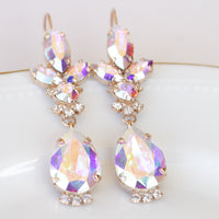 AB CRYSTAL BRIDAL Earrings, Aurora Borealis Statement Earrings,  Drop And Dangle earrings, Vintage Earrings For The Brides, Long Earrings