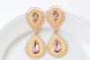 Rose Gold BRIDAL EARRINGS, Blush Pink Wedding Earrings, Morganite Crystal Earrings, Extra Large Statement Earrings, Mother Of The bride gift