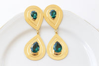 EMERALD BRIDAL EARRINGS, Dark Green Wedding Earrings, Teardrop Formal Earrings, Gold Green Statement Earrings, Mother Of The bride Or Groom