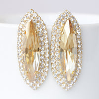 CHAMPAGNE EARRINGS, Gold Stud Earrings, Bridal Large Gold Topaz Earrings, Vintage Woman Earrings, Elegant Earrings,  Yellow Gold Earrings