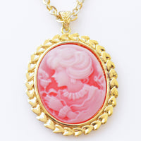 CAMEO NECKLACE, Red Gold Cameo Pendant Necklace, Vintage Cameo Necklace, Lady Cameo Large Necklace, Long Cameo Necklace, Victorian Style