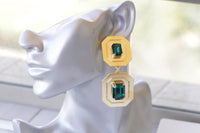 EMERALD LARGE EARRINGS, Dark Green Evening Earrings, Square Formal Earrings, Gold Green Statement Earrings, Mother Of The bride Or Groom