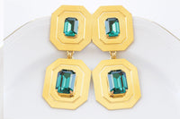 EMERALD LARGE EARRINGS, Dark Green Evening Earrings, Square Formal Earrings, Gold Green Statement Earrings, Mother Of The bride Or Groom