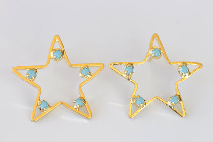 GOLD STAR EARRINGS, Rhinestone Crystal earrings, Minimalist Wedding jewelry, Dainty Star Stud Earrings,Black Earring, Turquoise Star Earring