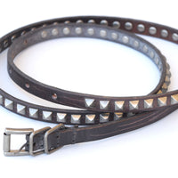 BROWN Leather belt, Metal Studs Leather belt, Dainty leather belt, Thin leather belt for women, Skinny Red leather belt, Narrow leather belt