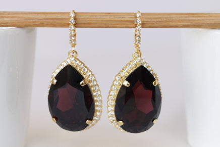 BURGUNDY TEARDROP EARRINGS, Wine Red Earrings, Large Earrings, Bordeaux Evening Earrings, Classic Fall Jewelry, Mother Of The Bride Jewelry