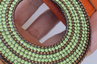 ORANGE LEATHER BELT, Boho Leather belt, Wide leather belt, Chunky Buckle Belt, Cognac Brown Belt, Green Peridot Circle Buckle, Women's Belt