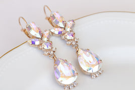 AB CRYSTAL BRIDAL Earrings, Aurora Borealis Statement Earrings,  Drop And Dangle earrings, Vintage Earrings For The Brides, Long Earrings