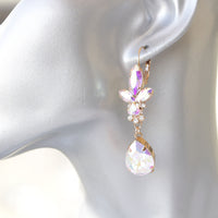 AB CRYSTAL BRIDAL Earrings, Aurora Borealis Statement Earrings,  Drop And Dangle earrings, Vintage Earrings For The Brides, Long Earrings