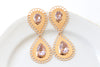 Rose Gold BRIDAL EARRINGS, Blush Pink Wedding Earrings, Morganite Crystal Earrings, Extra Large Statement Earrings, Mother Of The bride gift