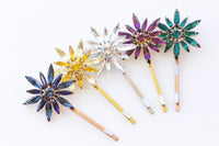 FLOWERS BOBBY PINS, Bridal Bobby Pin, Wedding Hair Pins, Bridal Shower, Hair Pins, Decorative Hair Jewelry, Navy Yellow White Purple Emerald