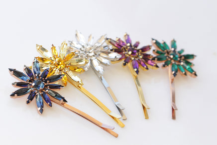 FLOWERS BOBBY PINS, Bridal Bobby Pin, Wedding Hair Pins, Bridal Shower, Hair Pins, Decorative Hair Jewelry, Navy Yellow White Purple Emerald