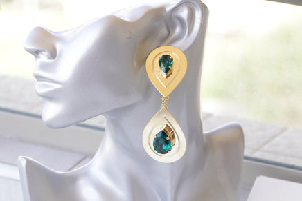 EMERALD BRIDAL EARRINGS, Dark Green Wedding Earrings, Teardrop Formal Earrings, Gold Green Statement Earrings, Mother Of The bride Or Groom