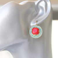 CORAL And Turquoise earrings, Anniversary jewelry, Red And Blue earrings gold, Bridal blue earrings, Drop Earrings For The Wife, Xmas Gift