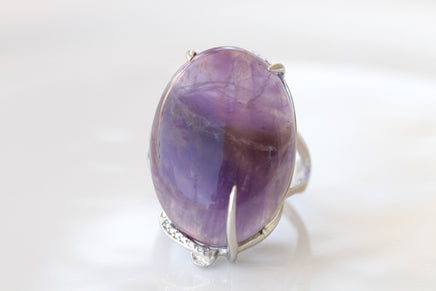 Amethyst Ring, Purple Amethyst Ring, 925 Sterling Silver Ring, Oval Amethyst Statement Ring, Birthstone Ring For Woman, Purple Stone Ring