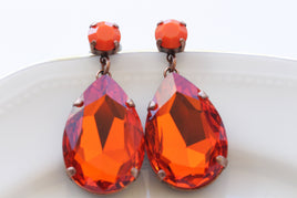 ORANGE EARRINGS, Chandelier Prom Earrings. Mother Of Brides Summer Wedding Earrings, Statement Large Earrings, Evening Hot Orange Jewelry