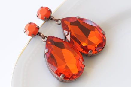 ORANGE EARRINGS, Chandelier Prom Earrings. Mother Of Brides Summer Wedding Earrings, Statement Large Earrings, Evening Hot Orange Jewelry