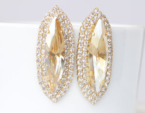 CHAMPAGNE EARRINGS, Gold Stud Earrings, Bridal Large Gold Topaz Earrings, Vintage Woman Earrings, Elegant Earrings,  Yellow Gold Earrings