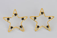 GOLD STAR EARRINGS, Rhinestone Crystal earrings, Minimalist Wedding jewelry, Dainty Star Stud Earrings,Black Earring, Turquoise Star Earring