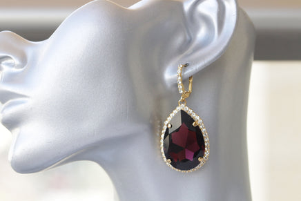 BURGUNDY TEARDROP EARRINGS, Wine Red Earrings, Large Earrings, Bordeaux Evening Earrings, Classic Fall Jewelry, Mother Of The Bride Jewelry