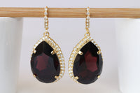 BURGUNDY TEARDROP EARRINGS, Wine Red Earrings, Large Earrings, Bordeaux Evening Earrings, Classic Fall Jewelry, Mother Of The Bride Jewelry