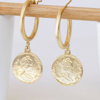 SILVER COIN EARRINGS, Coin Hoop Earrings,  Coin Jewelry,Dangle Coin Unique Earrings, Antique Coin Earrings for Women gift, Silver or Gold