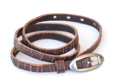 BROWN Skinny Leather belt, Casual Leather belt,  Brown and Silver belt, Thin belt for women, Dark Brown leather belt, Narrow leather belt