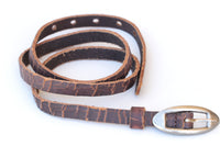 BROWN Skinny Leather belt, Casual Leather belt,  Brown and Silver belt, Thin belt for women, Dark Brown leather belt, Narrow leather belt