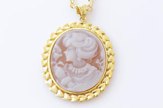 CAMEO NECKLACE, Brown Gold Cameo Pendant Necklace, Vintage Necklace, Lady Cameo Long Chain Necklace, Antique Cameo Necklace, Victorian Style