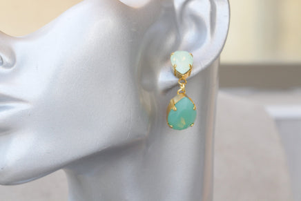 Mint Earrings, Statement Chandelier Mint Opal Drop Earrings, Mint Color Earrings, Teardrop Green Mint Opal Bridal Dangle Formal Earrings