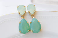 Mint Earrings, Statement Chandelier Mint Opal Drop Earrings, Mint Color Earrings, Teardrop Green Mint Opal Bridal Dangle Formal Earrings