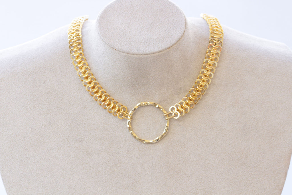 O RING NECKLACE, Circle Pendant Everyday Necklace, Classic Casual Necklace For Work Time or For Evening, Gift For Her , Chunky Gold Necklace