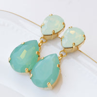 Mint Earrings, Statement Chandelier Mint Opal Drop Earrings, Mint Color Earrings, Teardrop Green Mint Opal Bridal Dangle Formal Earrings
