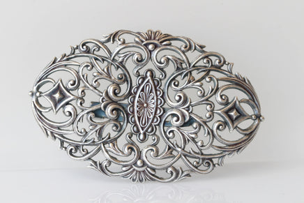 SILVER BROOCH, Filigree Dresses Brooch, Elegant Brooch, Lace Brooch, Mother Day Gift, Long Large Brooch, Grandmother Vintage Gift