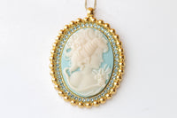 Cameo Necklace, Aquamarine Blue Cameo Pendant, large Vintage Pendant, Lady Cameo Necklace, Victorian Style, Turquoise Statement Necklace