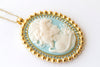 Cameo Necklace, Aquamarine Blue Cameo Pendant, large Vintage Pendant, Lady Cameo Necklace, Victorian Style, Turquoise Statement Necklace