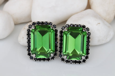 GREEN BLACK EARRINGS, Emerald Bridal Earrings, Olive Green Earrings, Classic Custom Earrings,Wedding Clip on Earrings, Drop or Post Earrings