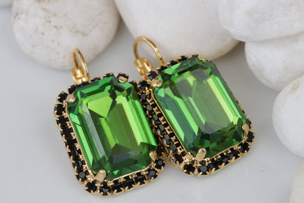 GREEN BLACK EARRINGS, Emerald Bridal Earrings, Olive Green Earrings, Classic Custom Earrings,Wedding Clip on Earrings, Drop or Post Earrings