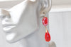 RED DROP EARRINGS, Dangle Earrings, Crystals Chandelier Earrings, Bridal Teardrop Earring, Red Coral Rose Gold Earrings,Wedding Long Earring