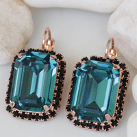 BLUE BLACK EARRINGS, Teal Blue Bridal Earrings, Geometric Earrings, Custom Earrings, Evening Elegant Clip on Earrings,Drop or Post Earrings