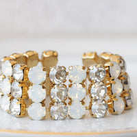 White Opal Bracelet, Bridal Opal Gold Bracelet, Chunky Bracelet, Wedding White Bracelet, Tennis Statement Bracelet, Evening Bracelet Gift
