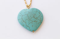 TURQUOISE HEART NECKLACE, Turquoise Boho Pendant, Anniversary gift , Gold Large Pendant, Necklace, Simple Turquoise Necklace, Mom Gift