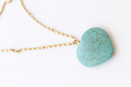 TURQUOISE HEART NECKLACE, Turquoise Boho Pendant, Anniversary gift , Gold Large Pendant, Necklace, Simple Turquoise Necklace, Mom Gift