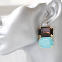 TURQUOISE BROWN EARRINGS, Gold Turquoise earrings, Women Blue earrings, Vintage style earrings, Extra Large Drop earrings, Gemstone jewelry