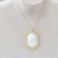 Cameo Necklace, Aquamarine Blue Cameo Pendant, large Vintage Pendant, Lady Cameo Necklace, Victorian Style, Turquoise Statement Necklace